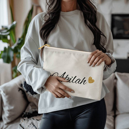 Personalized Large Gray Cosmetic Bag