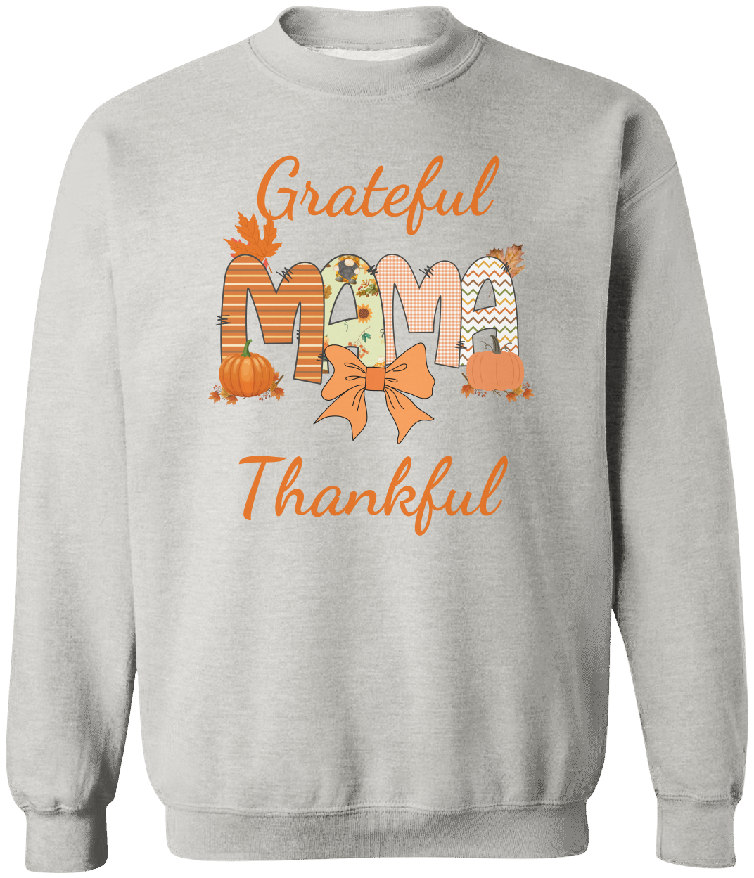 Grateful Thankful Mama Fall Sweatshirt – Pumpkin & Bow Autumn Cozy Pullover