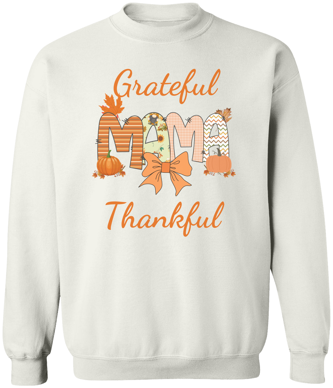 Grateful Thankful Mama Fall Sweatshirt – Pumpkin & Bow Autumn Cozy Pullover