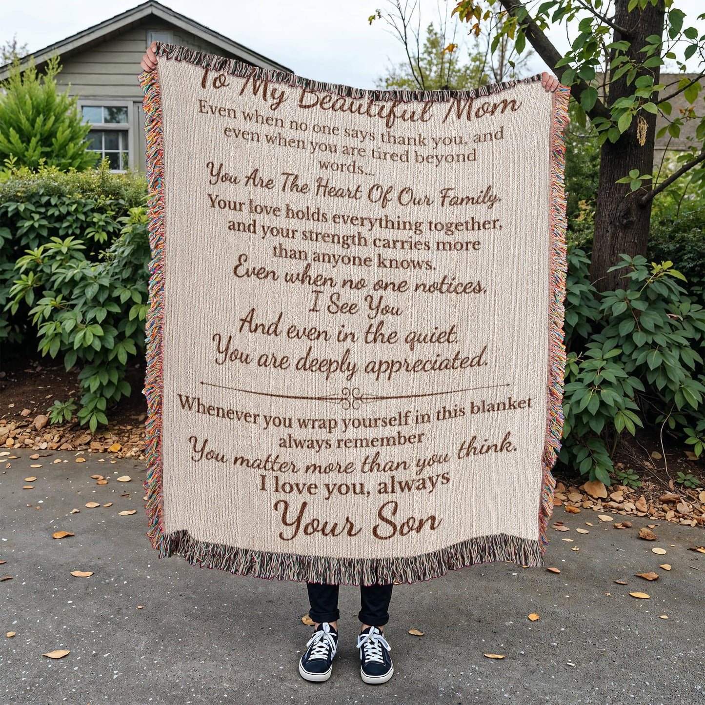 To My Beautiful Mom – Woven Blanket from Son | Gift for Mom | Luxury Heirloom Woven Blanket