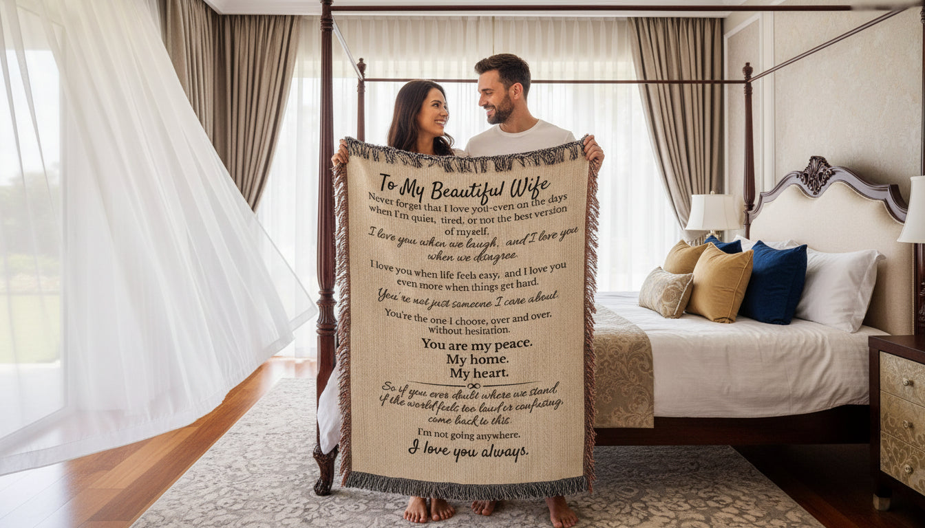 To My  Beautiful Wife Woven Heirloom Blanket- Keepsake Forever Love Letter