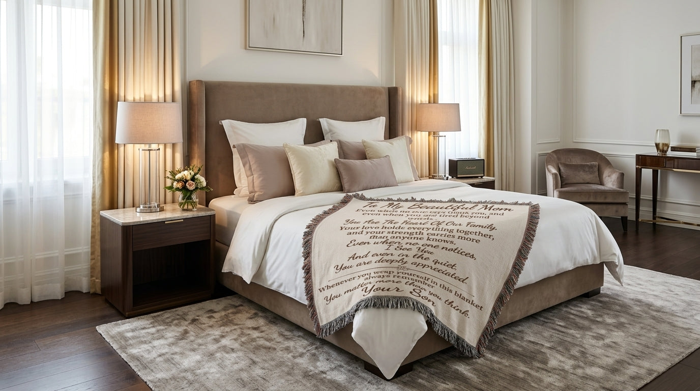 To My Beautiful Mom – Woven Blanket from Son | Gift for Mom | Luxury Heirloom Woven Blanket
