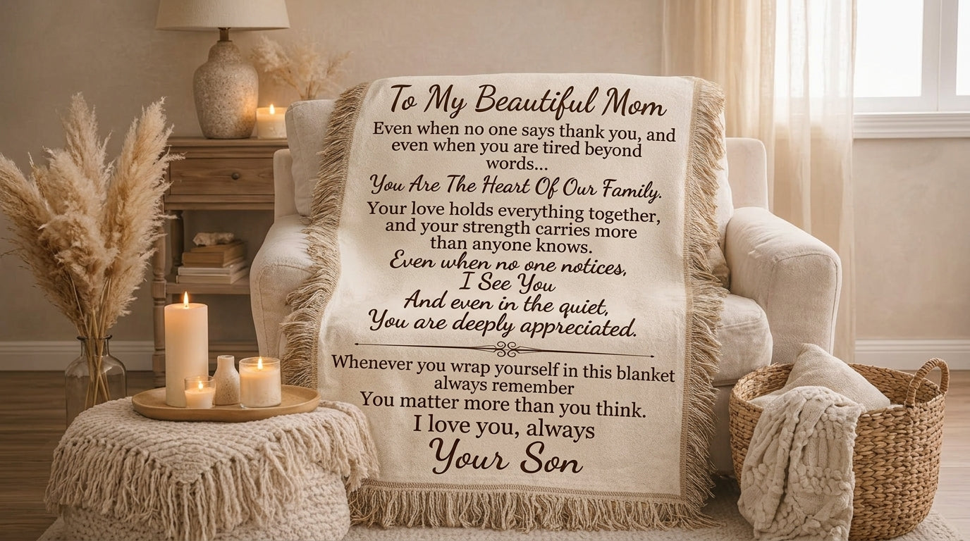 To My Beautiful Mom – Woven Blanket from Son | Gift for Mom | Luxury Heirloom Woven Blanket
