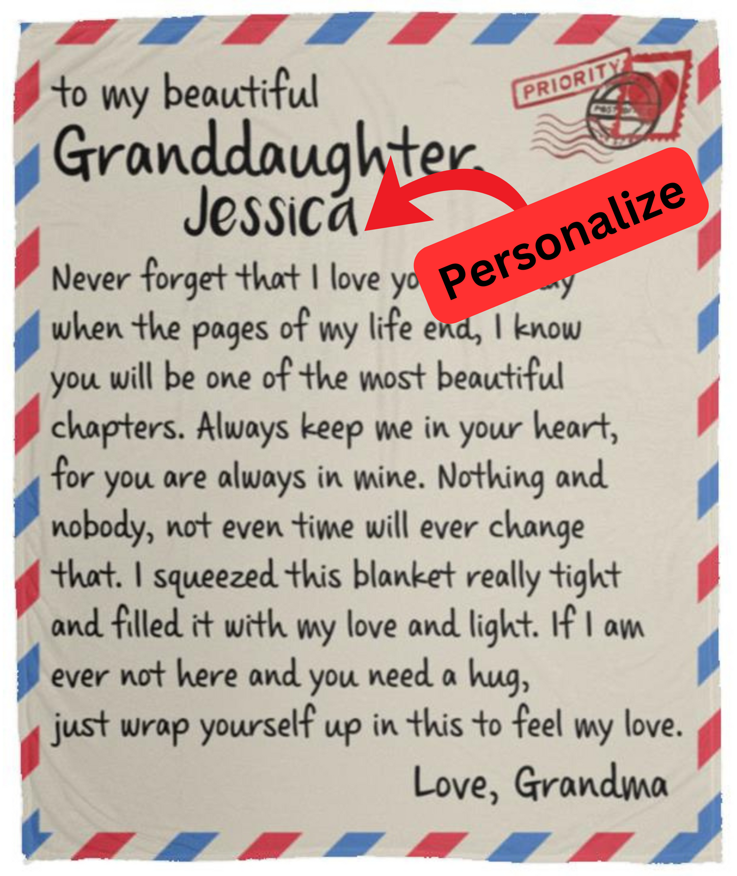 PERSONALIZED GRANDDAUGHTER I LOVE YOU  LETTER BLANKET