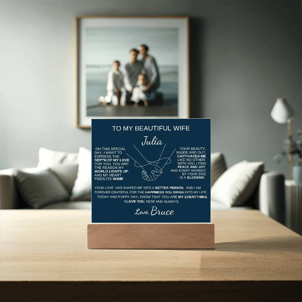 To My Beautiful Wife |Light Of My World | Message plaque