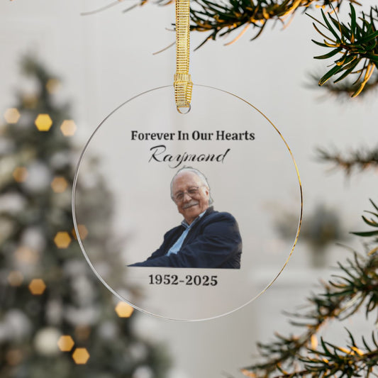 Personalized Memorial Ornament – “Forever In Our Hearts” Acrylic Keepsake