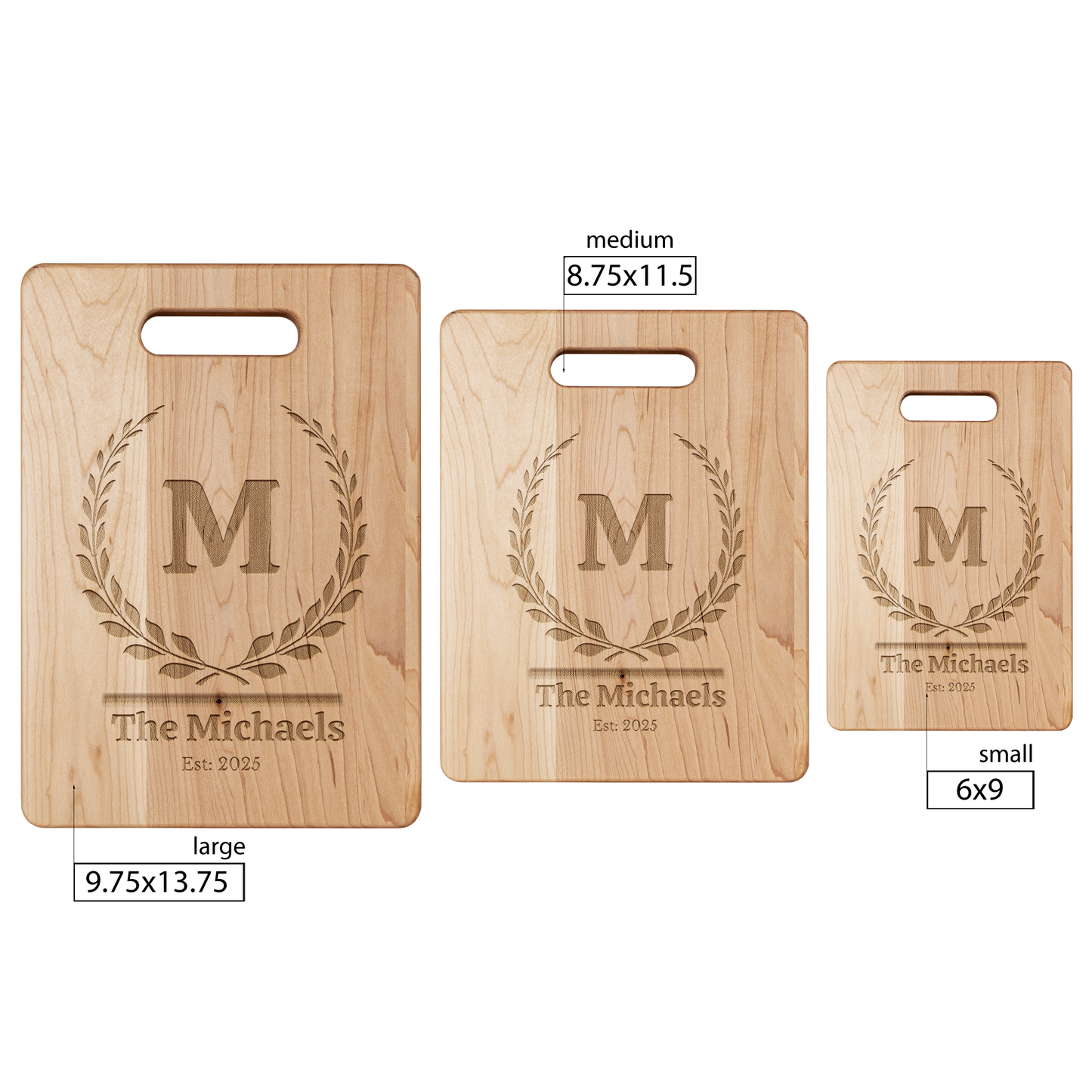 Personalized Family Name Cutting Board – Laurel Crest Design (Maple Wood)