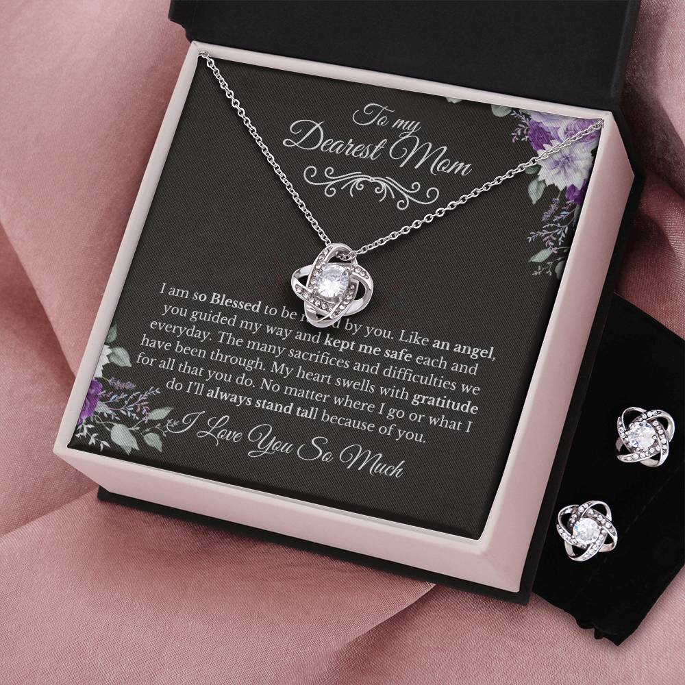 To My Dearest Mom-Love Knot Necklace and  Earring Set