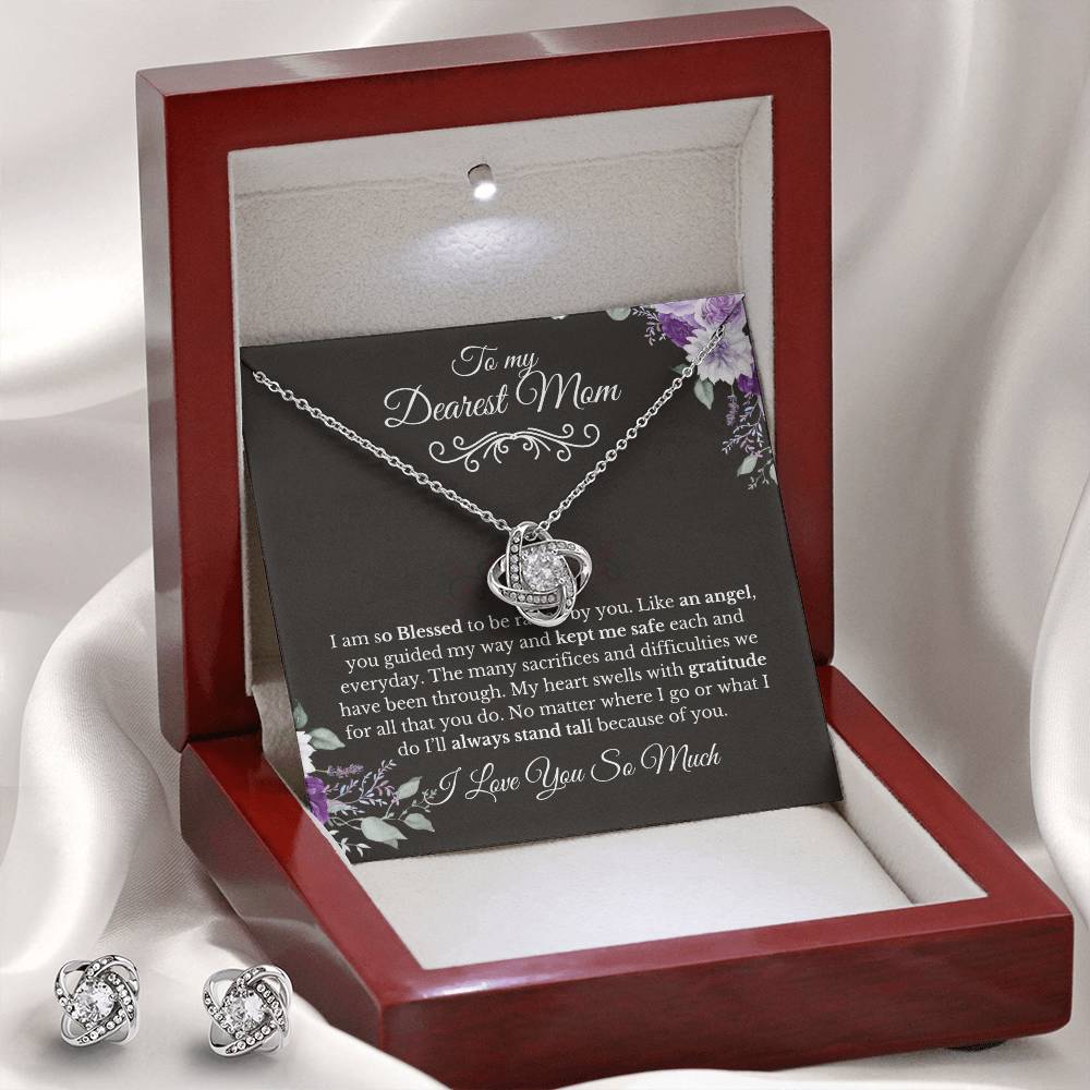 To My Dearest Mom-Love Knot Necklace and  Earring Set