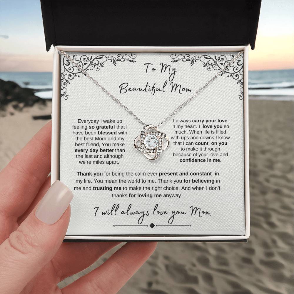 To My Beautiful Mom- Love Knot White Gold