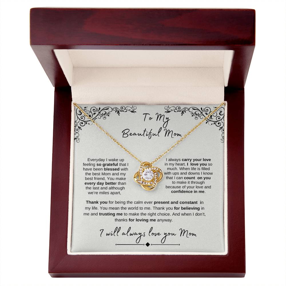 To My Beautiful Mom- Love Knot White Gold