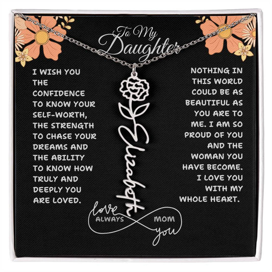 PERSONALIZED NAME AND BIRTH FLOWER NECKLACE