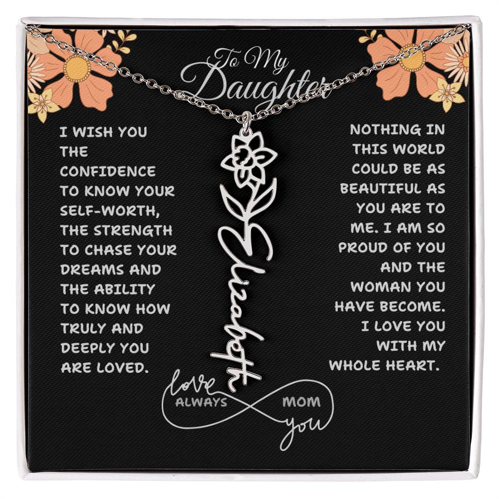 PERSONALIZED NAME AND BIRTH FLOWER NECKLACE