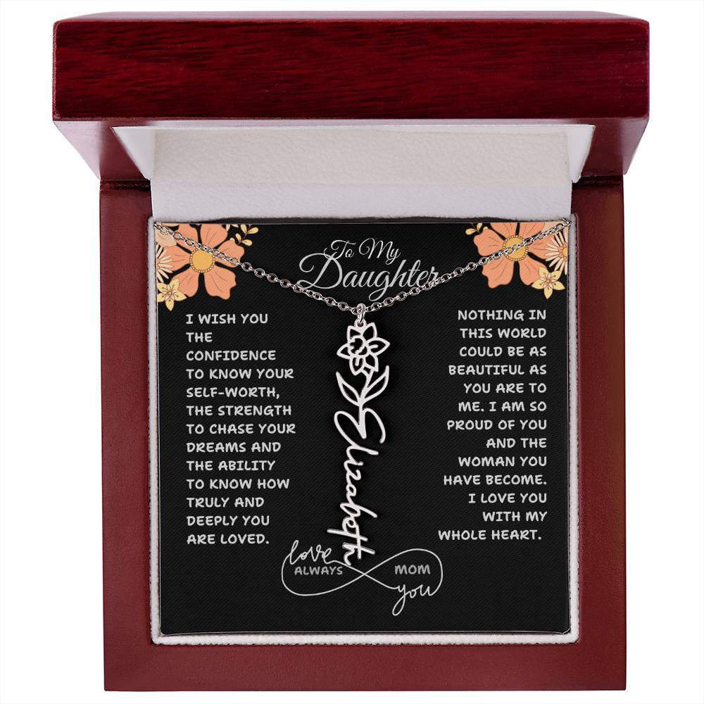 PERSONALIZED NAME AND BIRTH FLOWER NECKLACE