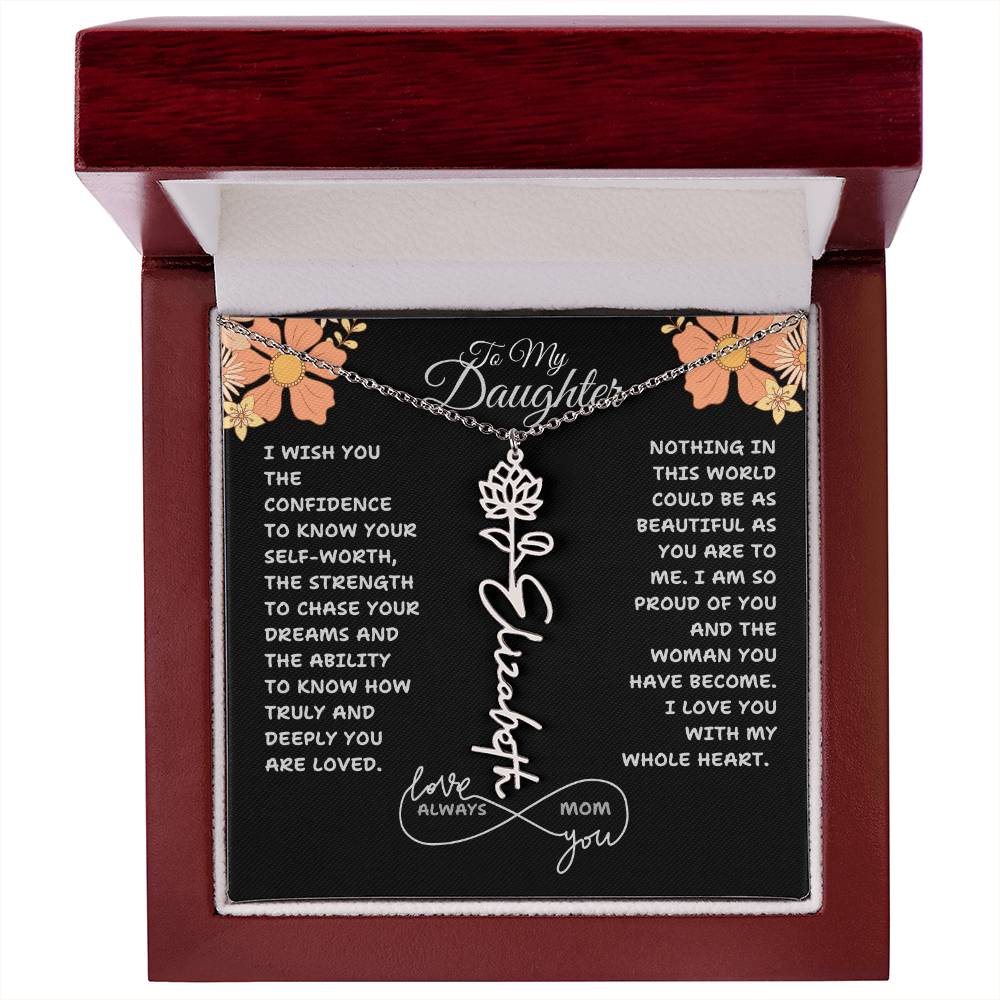 PERSONALIZED NAME AND BIRTH FLOWER NECKLACE