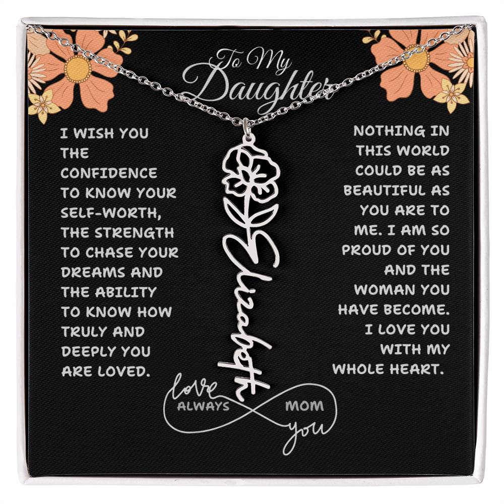 PERSONALIZED NAME AND BIRTH FLOWER NECKLACE
