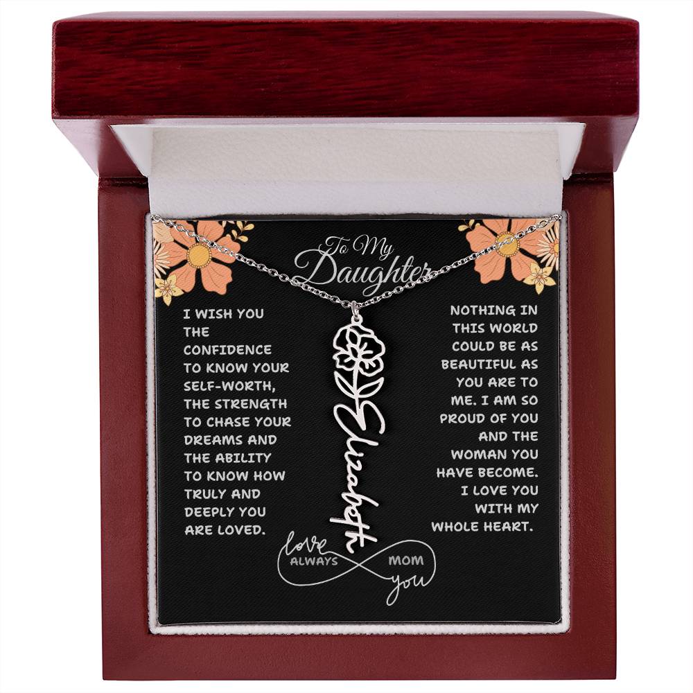 PERSONALIZED NAME AND BIRTH FLOWER NECKLACE