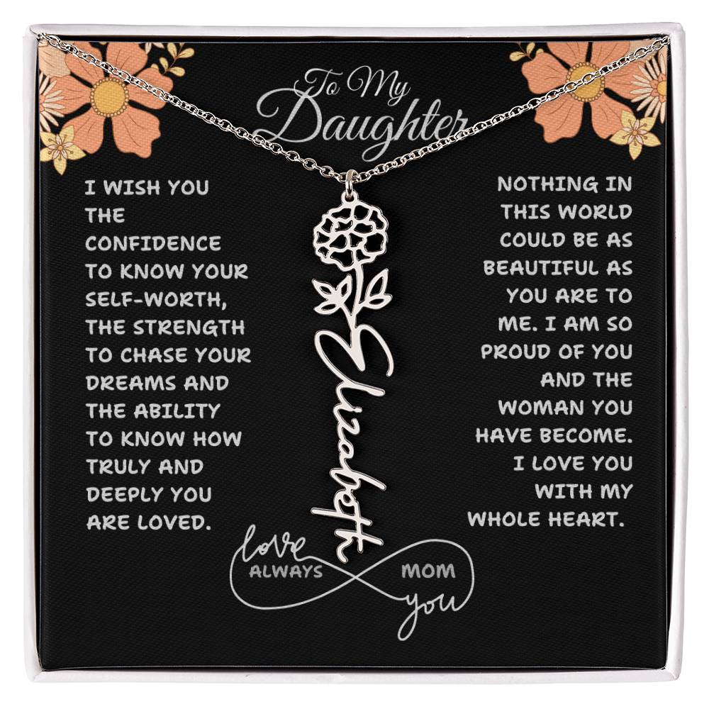 PERSONALIZED NAME AND BIRTH FLOWER NECKLACE