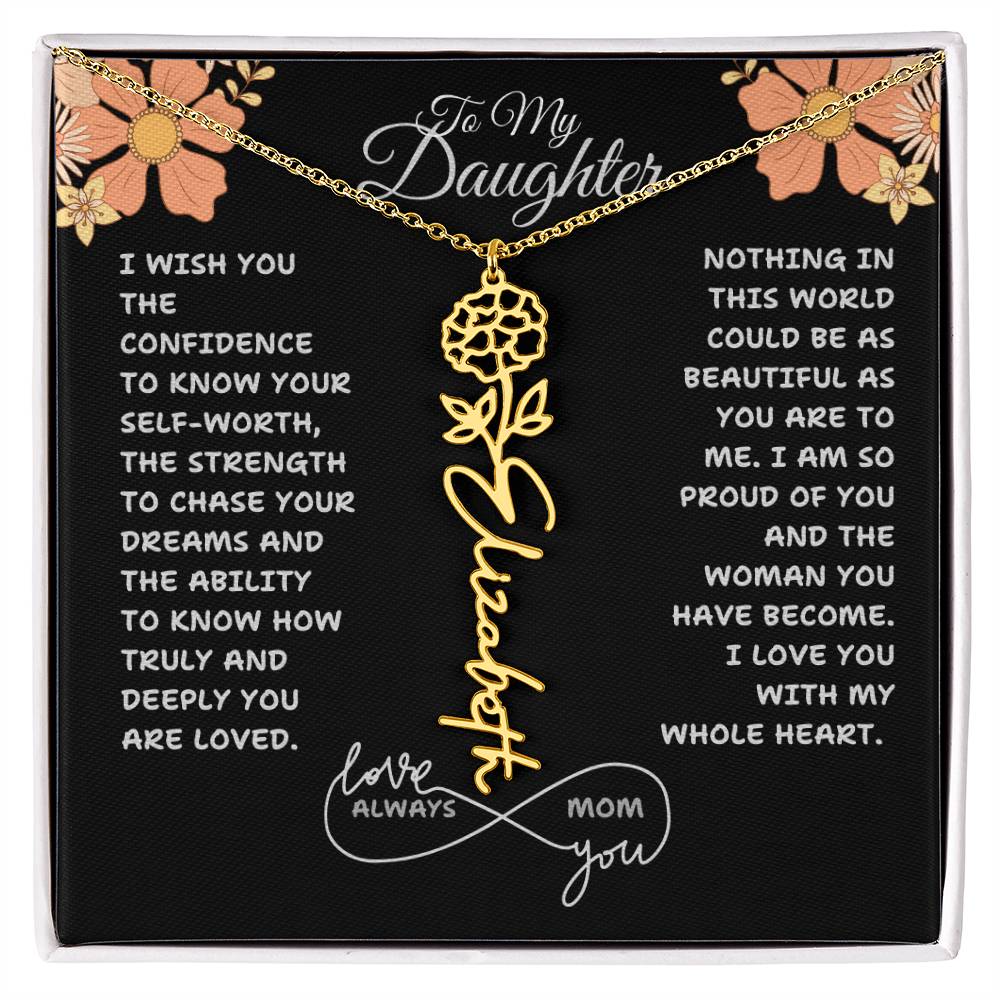 PERSONALIZED NAME AND BIRTH FLOWER NECKLACE