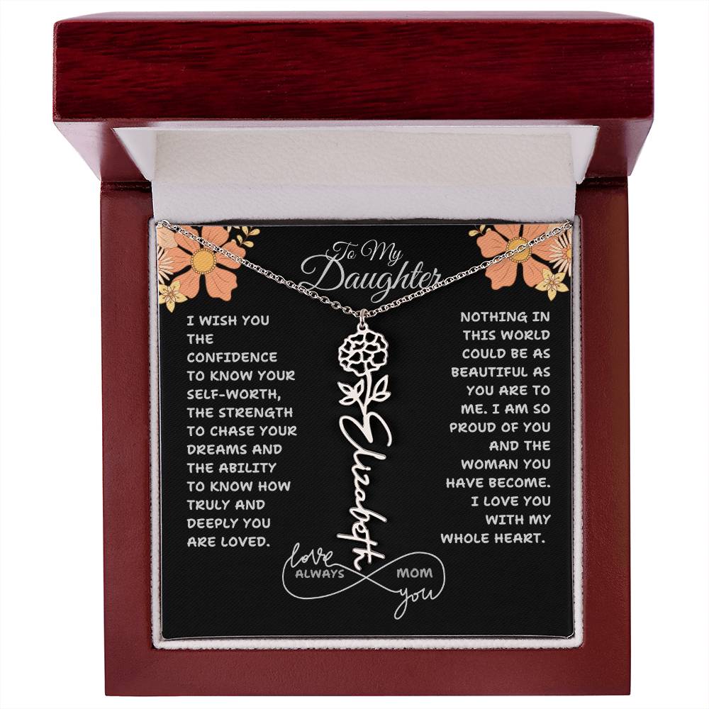 PERSONALIZED NAME AND BIRTH FLOWER NECKLACE