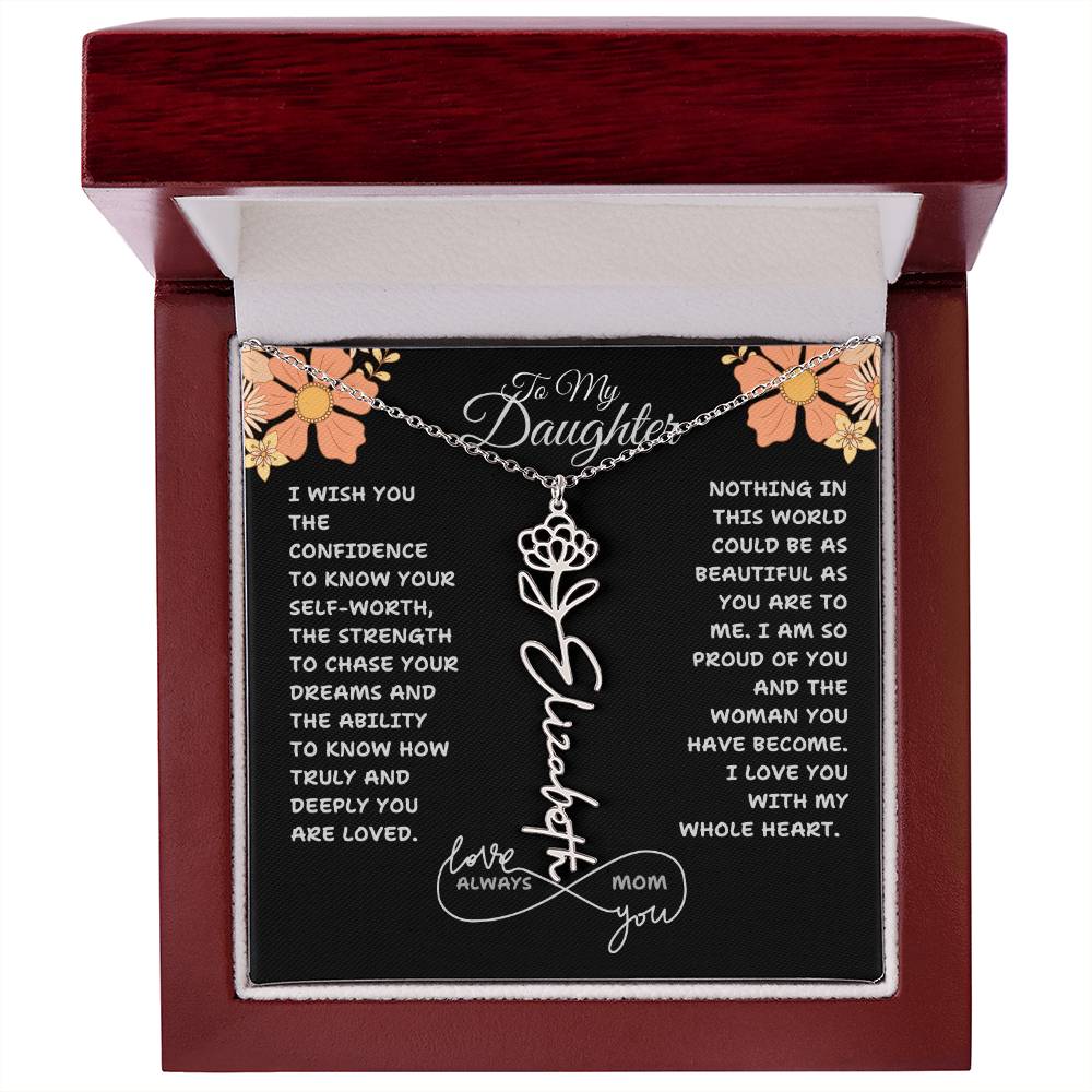PERSONALIZED NAME AND BIRTH FLOWER NECKLACE