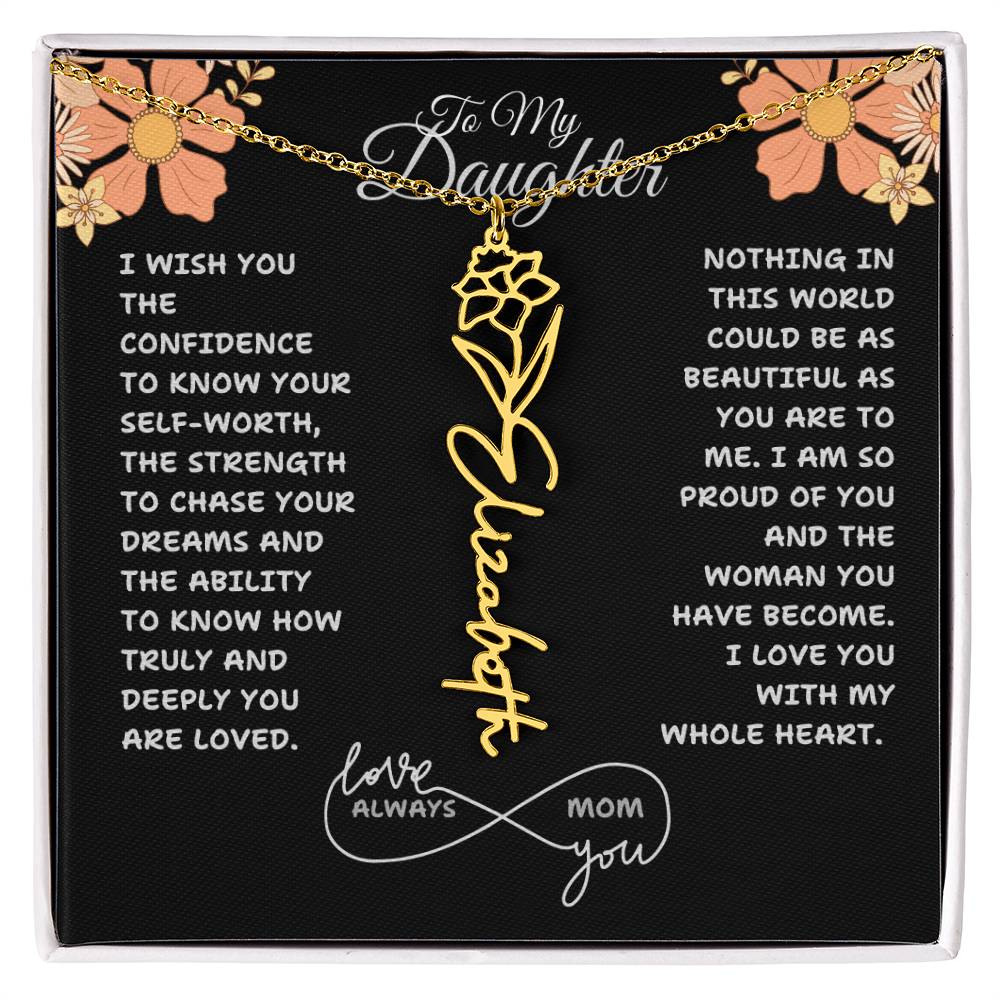 PERSONALIZED NAME AND BIRTH FLOWER NECKLACE