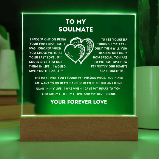 TO MY SOULMATE-SQUARE LIGHTED ACRYLIC PLAQUE