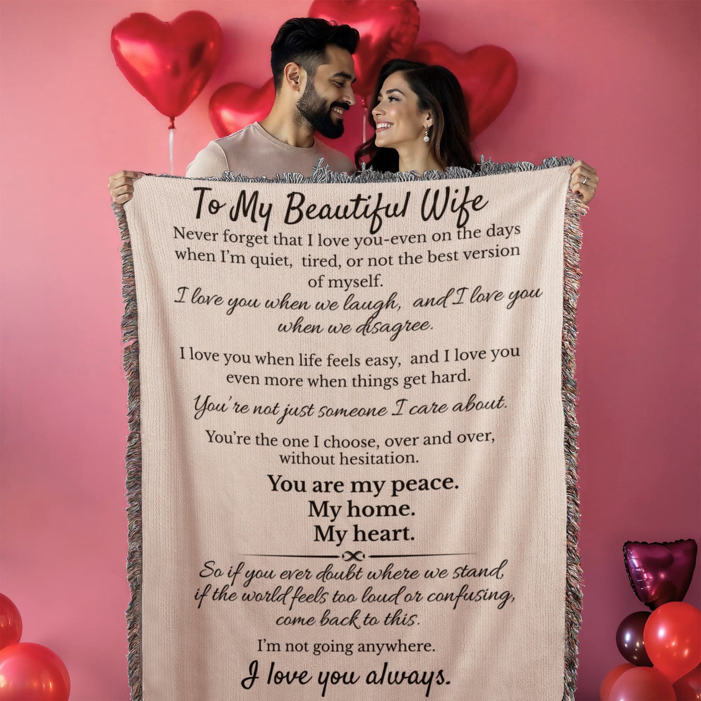 To My  Beautiful Wife Woven Heirloom Blanket- Keepsake Forever Love Letter