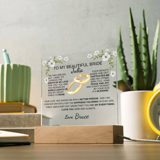 To My Bride To Be | The Light Of My Life| Acrylic Square Plaque