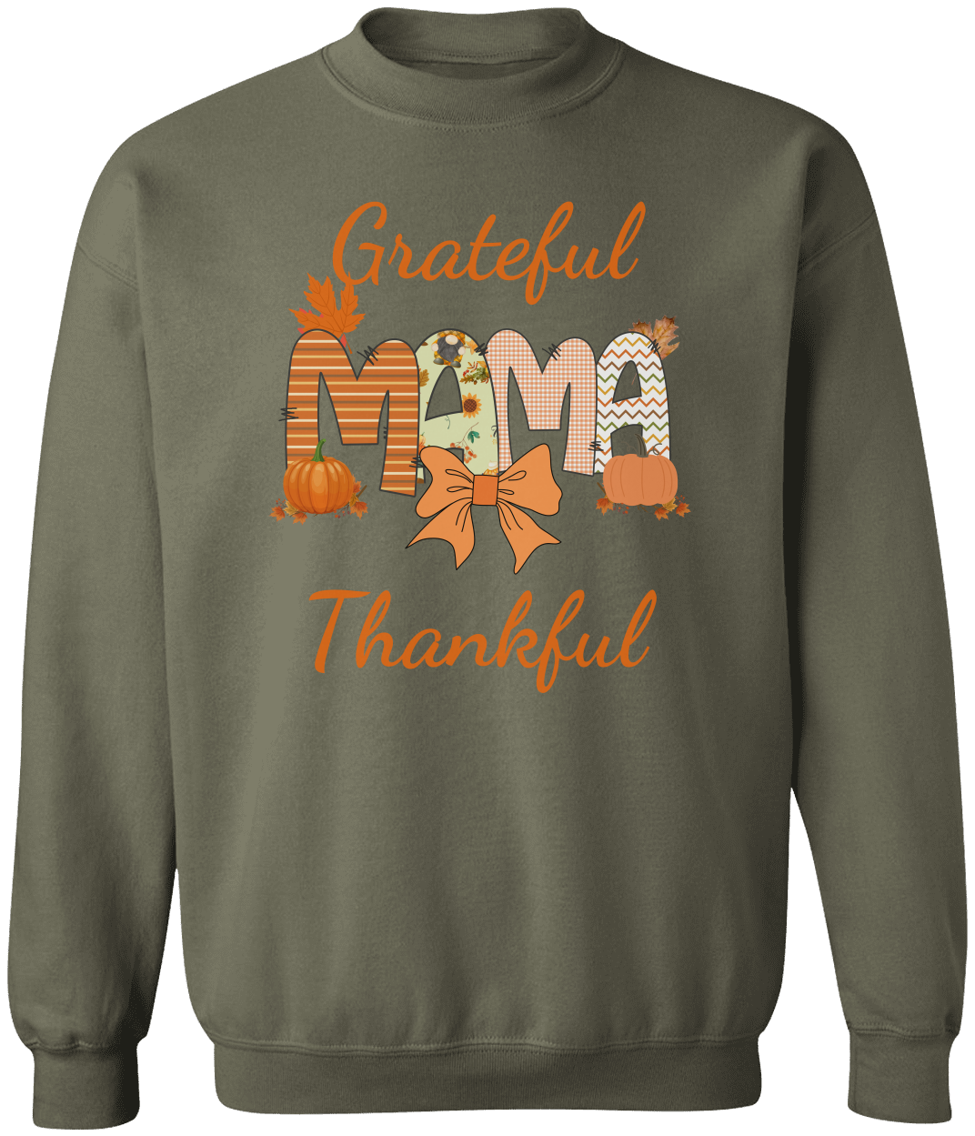Grateful Thankful Mama Fall Sweatshirt – Pumpkin & Bow Autumn Cozy Pullover