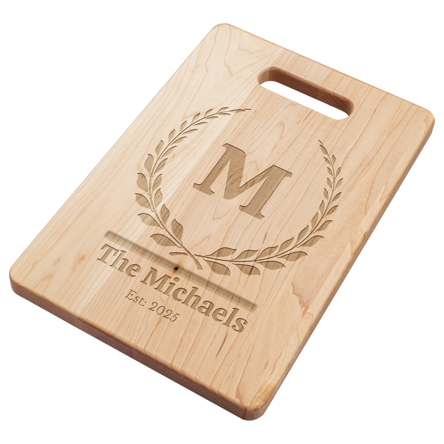 Personalized Family Name Cutting Board – Laurel Crest Design (Maple Wood)