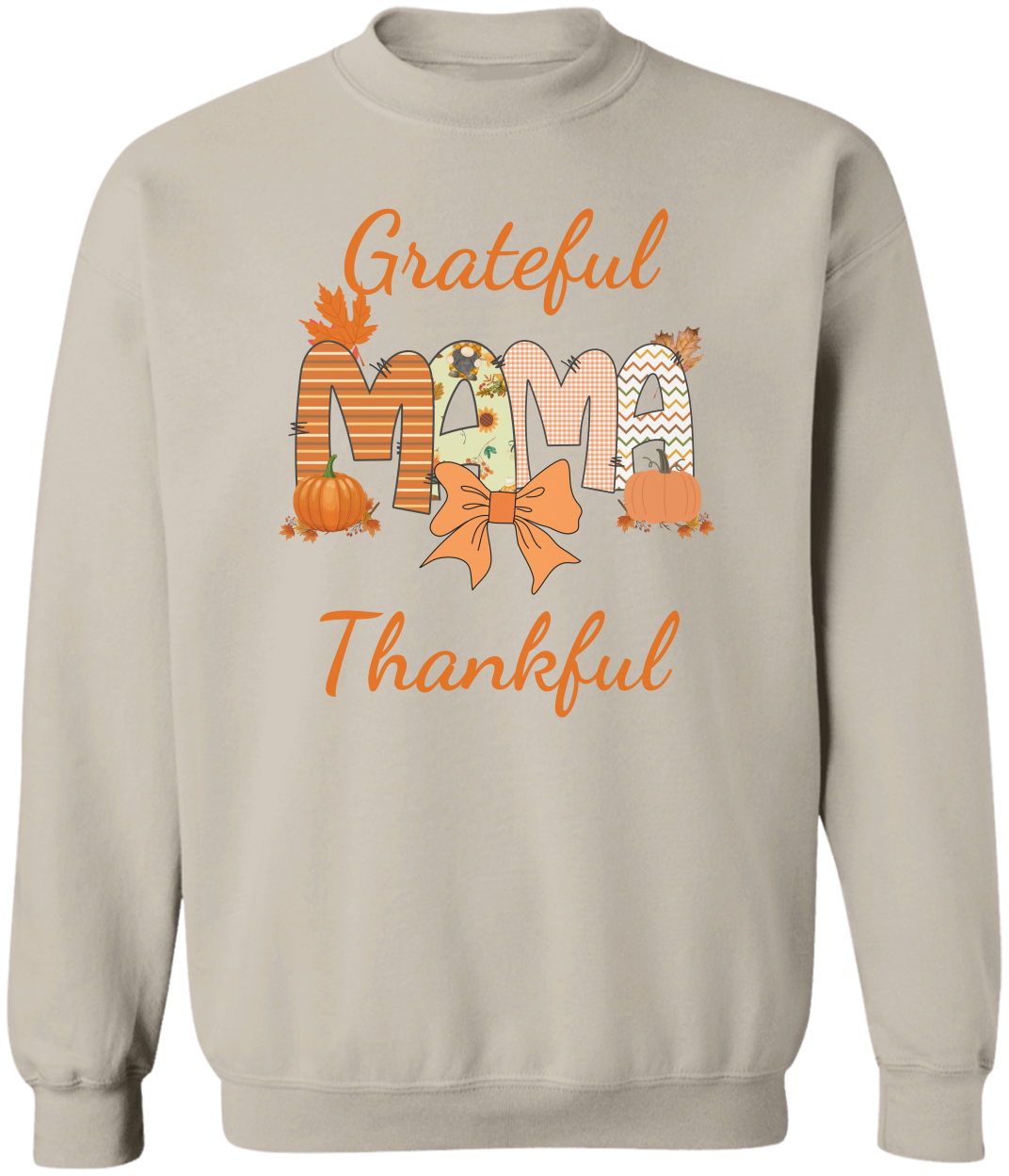 Grateful Thankful Mama Fall Sweatshirt – Pumpkin & Bow Autumn Cozy Pullover