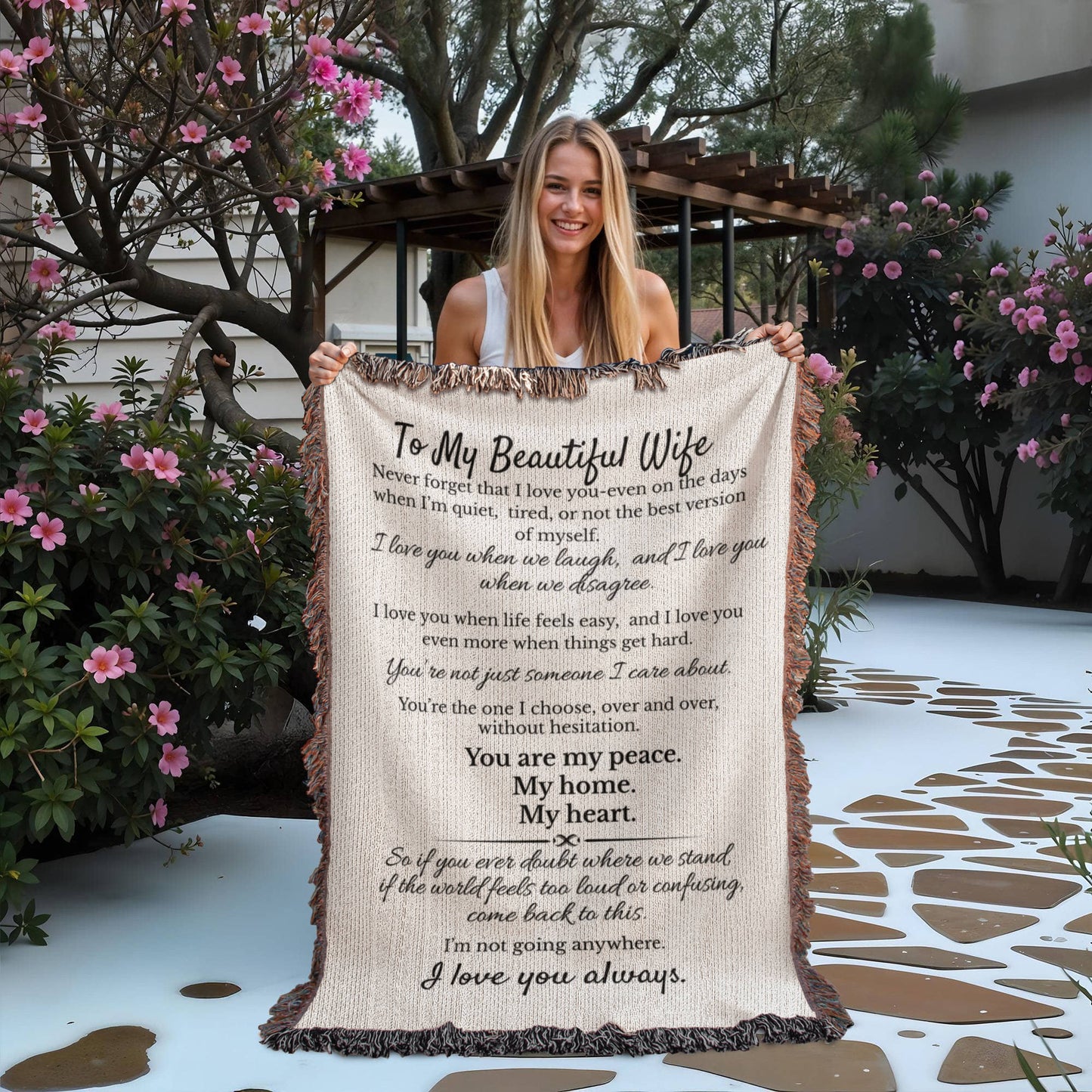 To My  Beautiful Wife Woven Heirloom Blanket- Keepsake Forever Love Letter