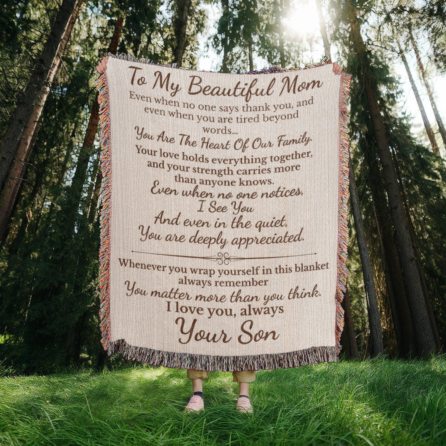 To My Beautiful Mom – Woven Blanket from Son | Gift for Mom | Luxury Heirloom Woven Blanket