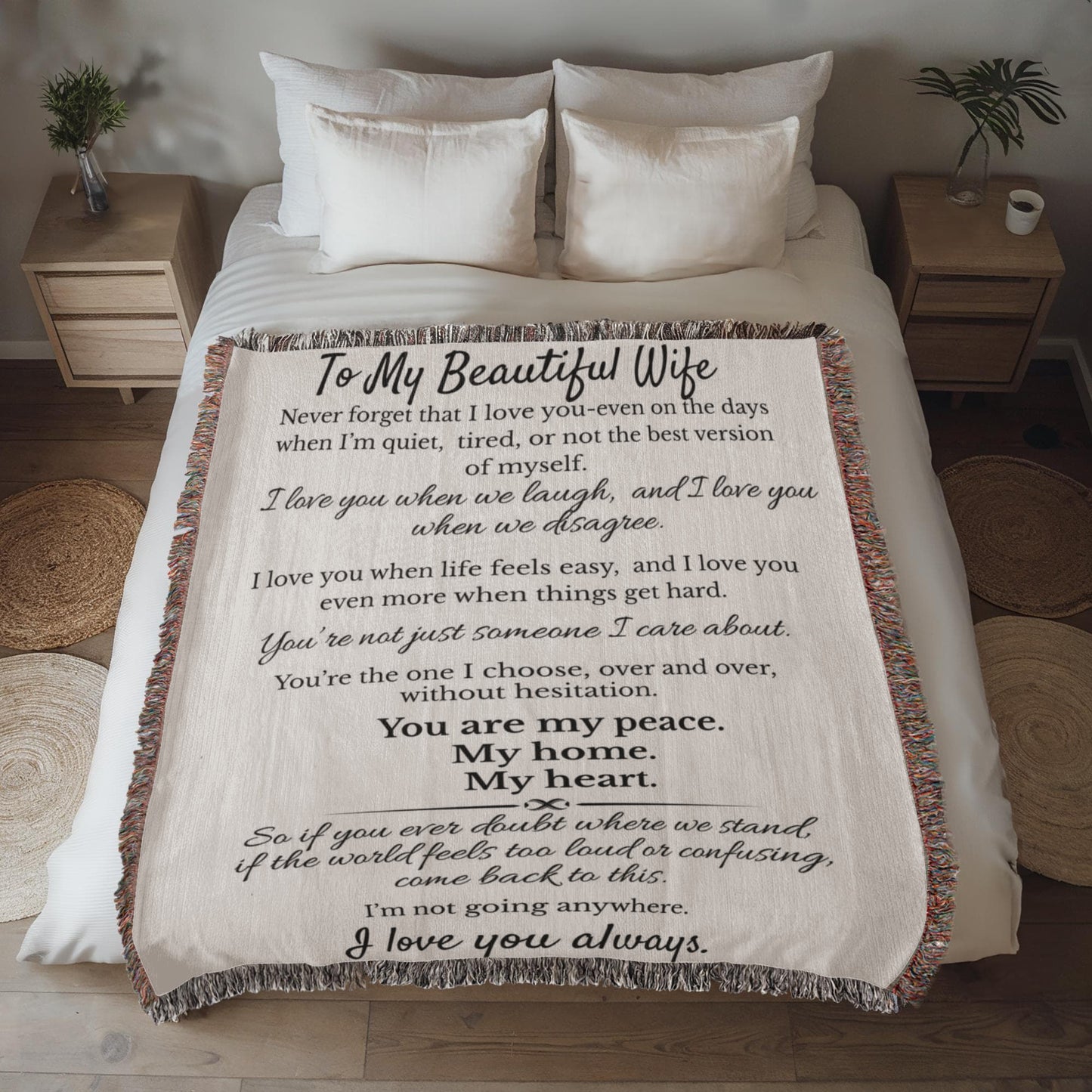 To My  Beautiful Wife Woven Heirloom Blanket- Keepsake Forever Love Letter