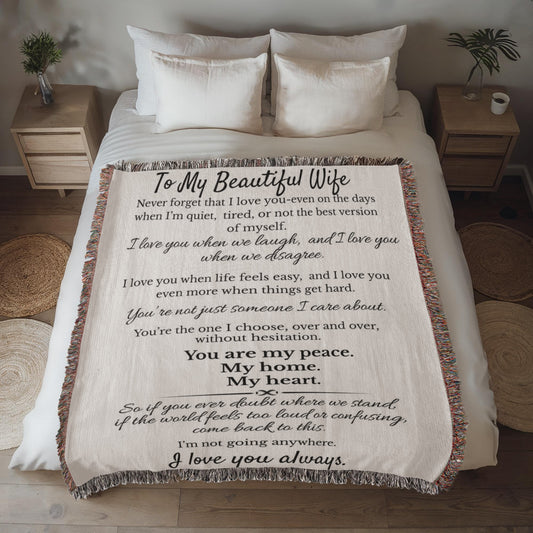 To My  Beautiful Wife Woven Heirloom Blanket- Keepsake Forever Love Letter