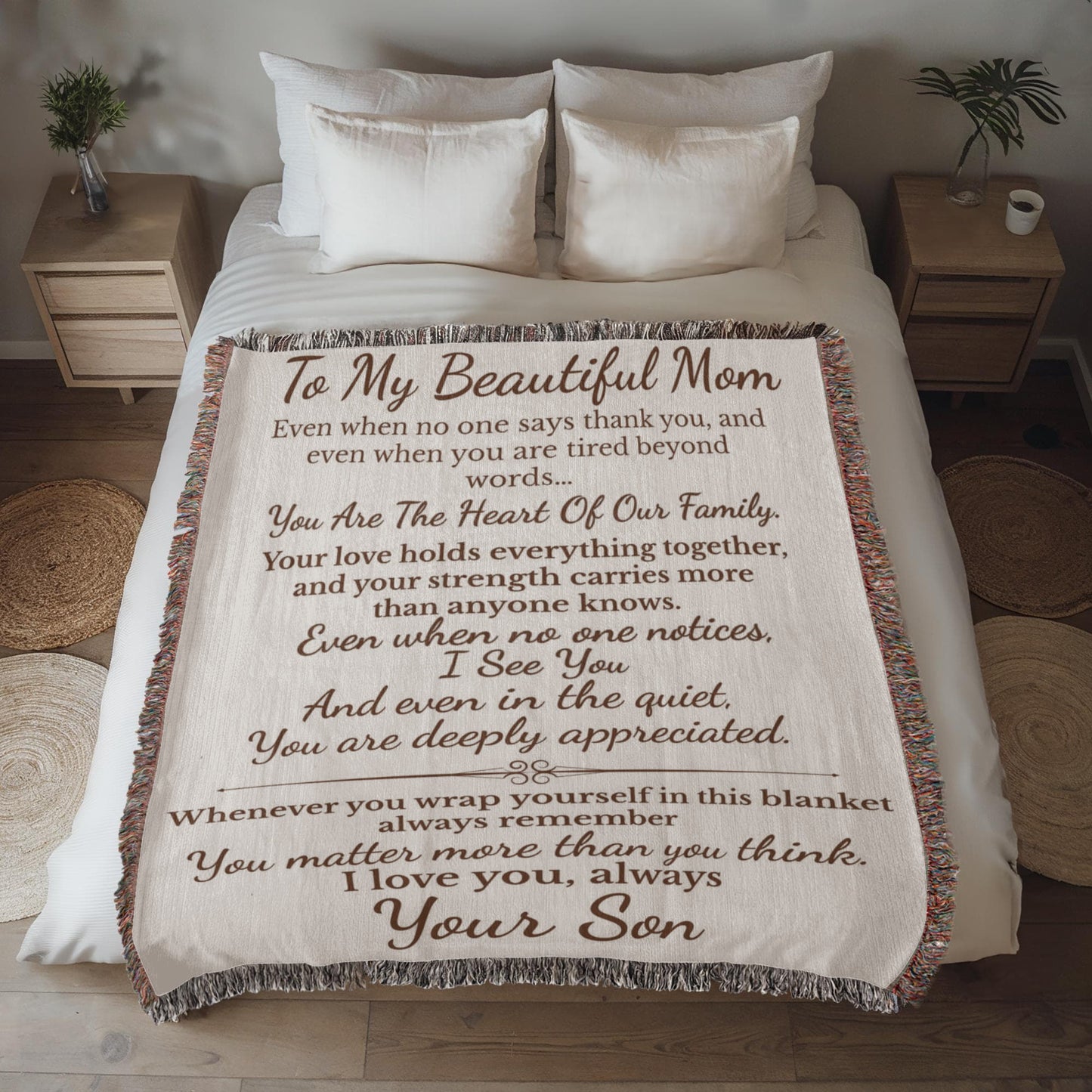 To My Beautiful Mom – Woven Blanket from Son | Gift for Mom | Luxury Heirloom Woven Blanket