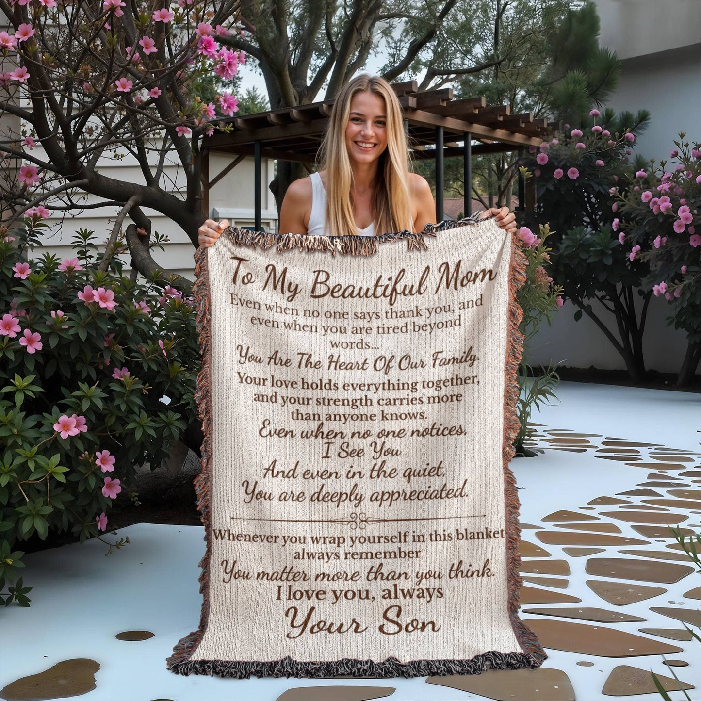 To My Beautiful Mom – Woven Blanket from Son | Gift for Mom | Luxury Heirloom Woven Blanket